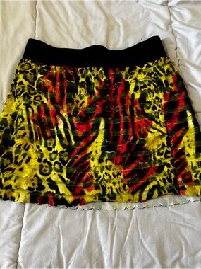 Vibrant Animal Print Pleated Mini Skirt - Yellow & Red